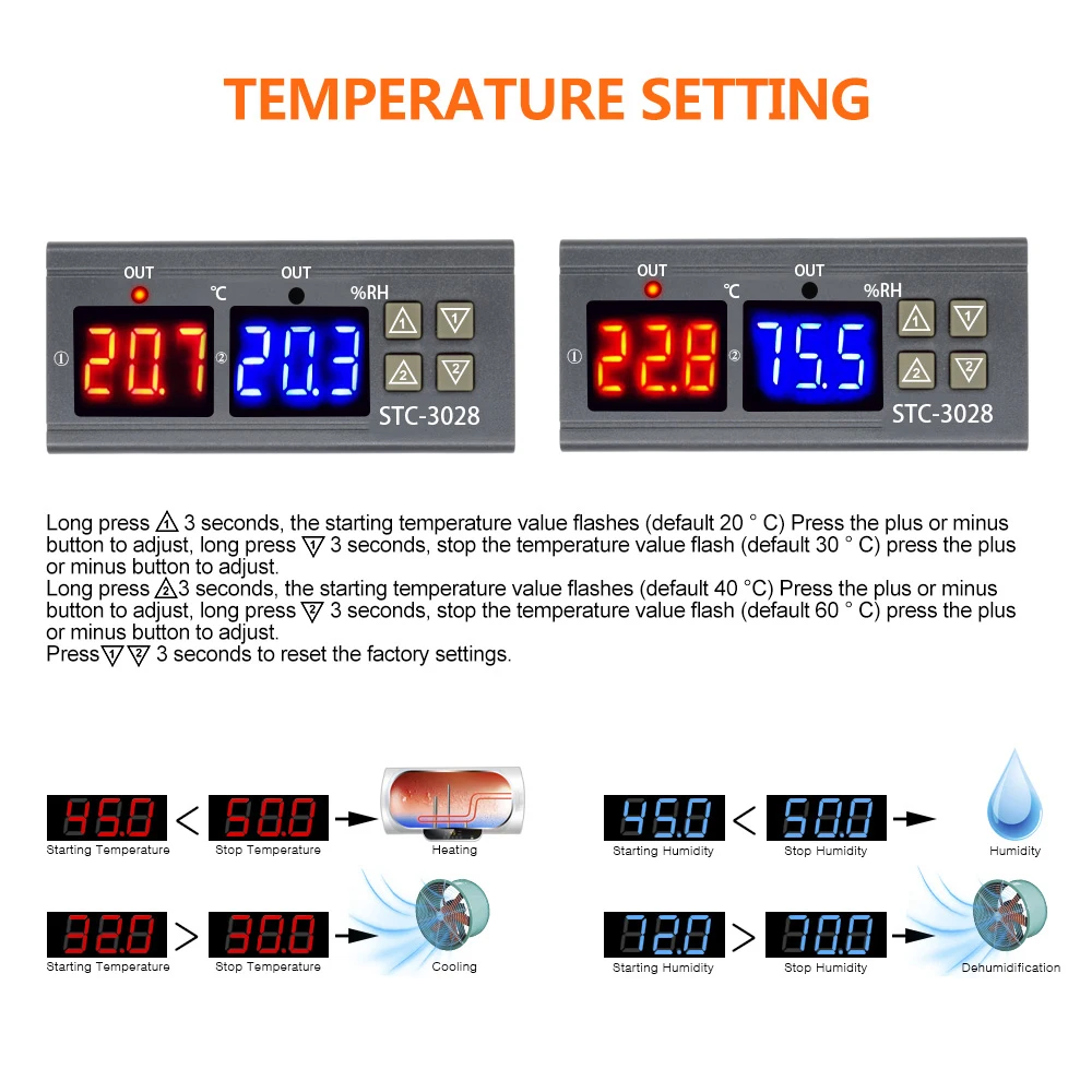 STC-1000/3008/3018/3028 SHT2000 Temperature and Humidity Controller Incubator Thermometer Hygrometer 12V 24V 12V-72V 110V-220V