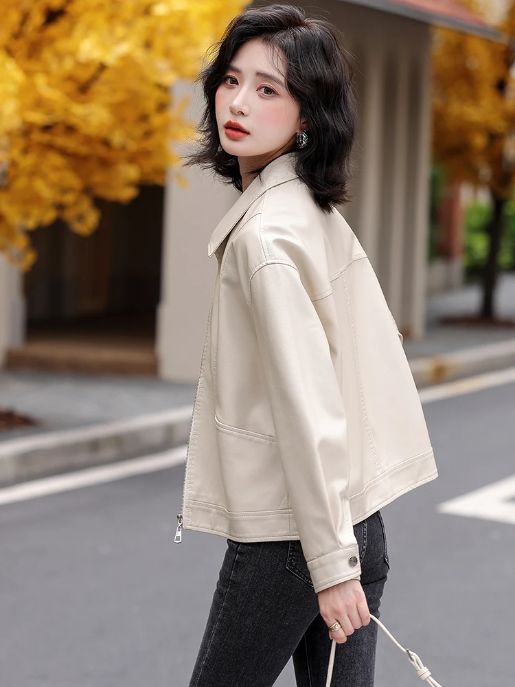 海寧本革ジャケット女性用小さいサイズ2024新作春秋シープスキンファッションレディースレザージャケット