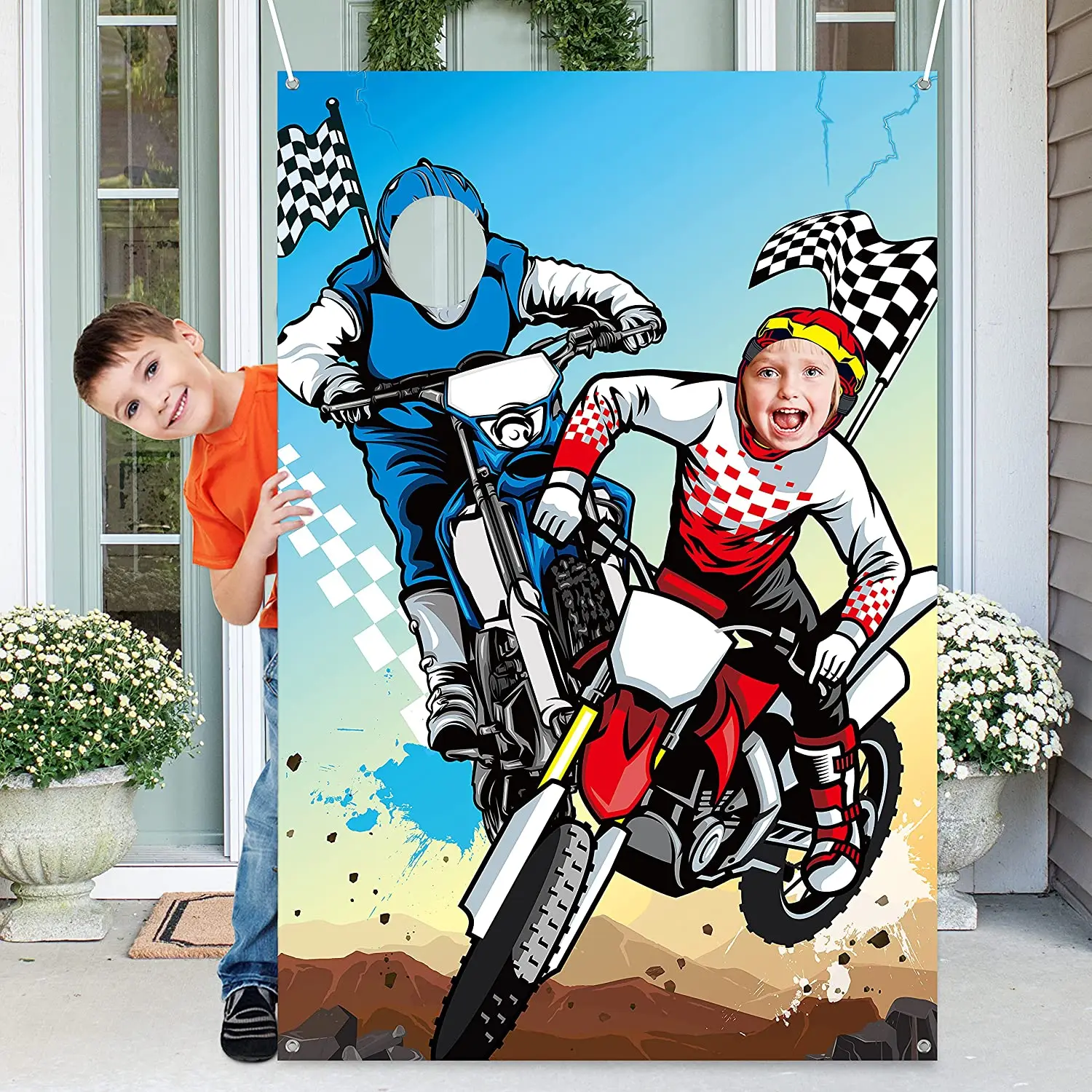 Motocross Photo Door Banner Photography Backdrop Props Photo Background Face Decor Dirt Bike Theme Party Favor Supply Decoration