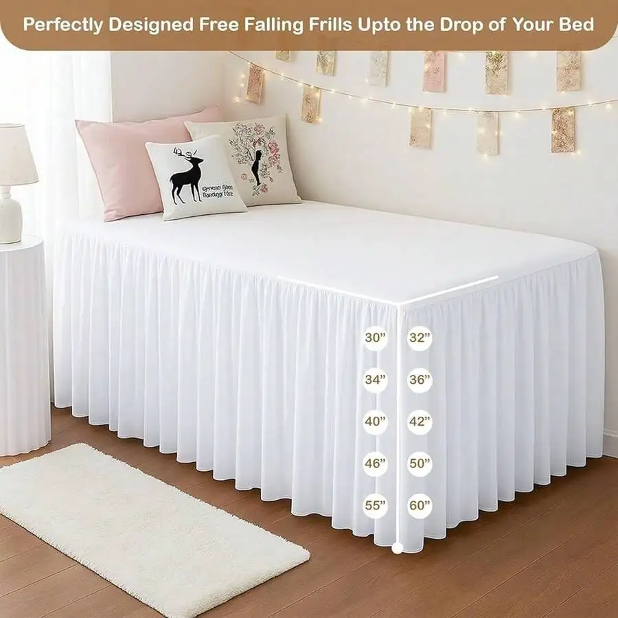 Microfiber Bed Skirt With 30 Inch Drop For Twin XL Loft Beds White view 4