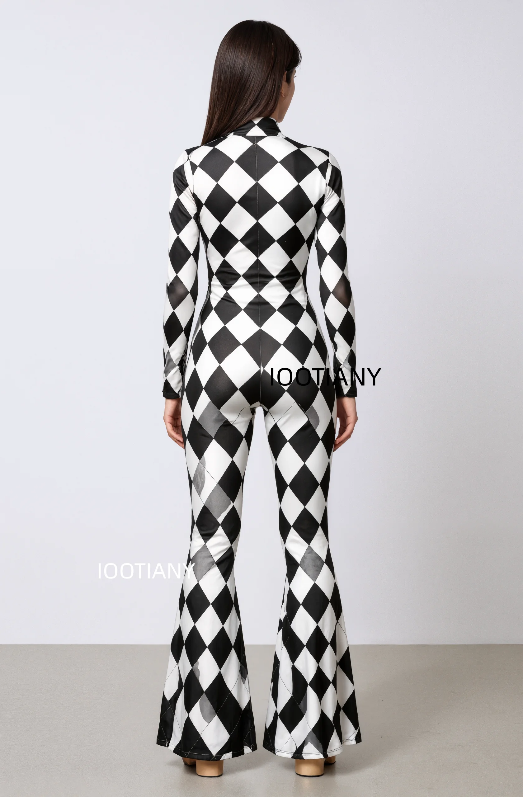 Damen Retro Skinny Flared Bell Bottom Jumpsuit, königlicher Bühnen-Performance-Bodysuit, Leoparden-Club-Cosplay-Show-Outfit – Detail 6