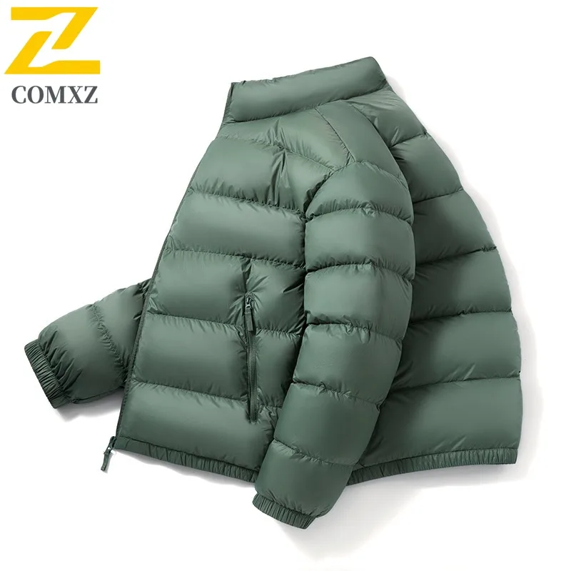 

COMXZ White Duck Down Jacket Men 2025 New Short Stand Collar Couple Wear Thick Warm Coat Cold Proof Outdoor Winter tactics Coat