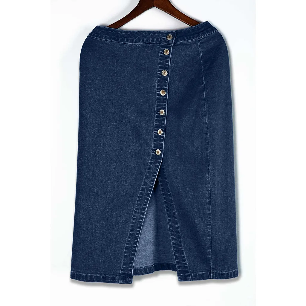 Plus Size Women\'s Denim Half Body Skirt Fashion High Waist Slim Pencil Denim Skirt Button Split Solid Colour Casual Half Skirt