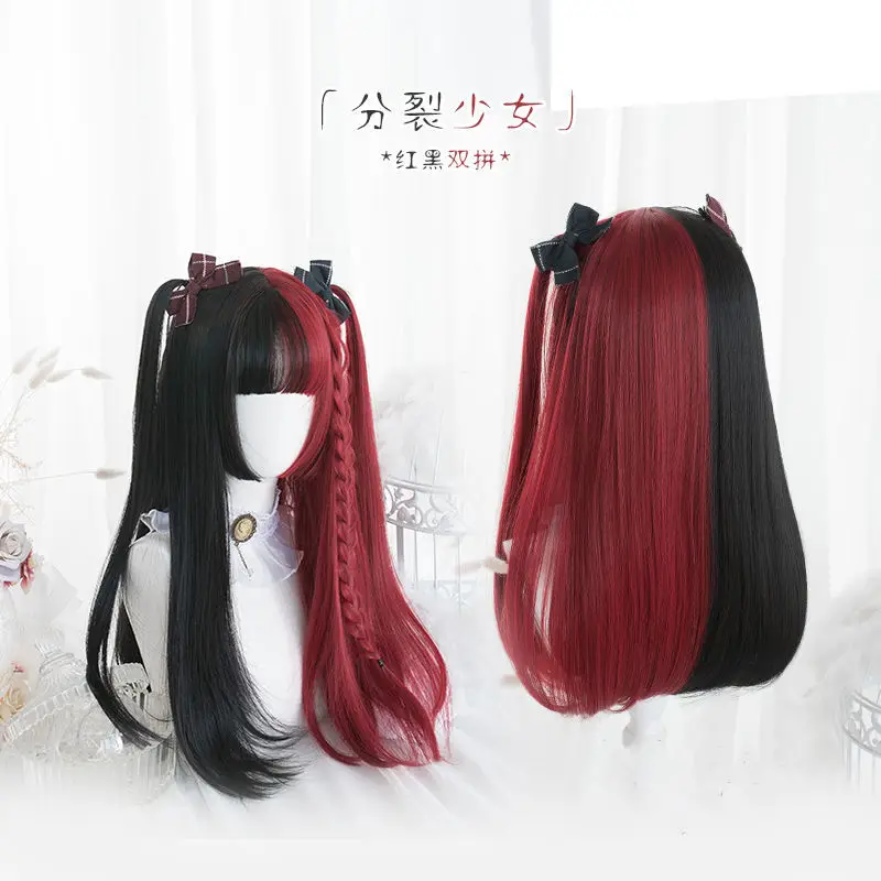 ‌ Peluca recta de corte Hime: pelo de princesa Lolita, cosplay de Halloween, peluca de anime natural negra/azul/rosa para mujer
