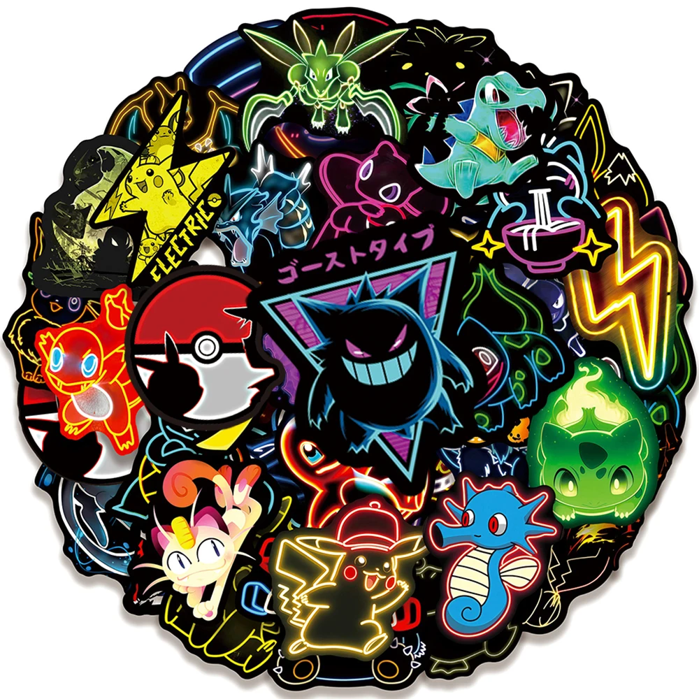 10/30/50pcs Nepn Light Series Pokemon Anime Stickers Cool Cartoon Pikachu Decals Skateboard Phone Helmet Waterproof Sticker Pack