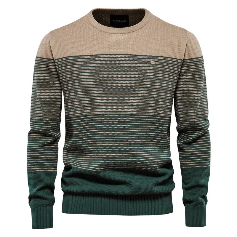 Winter Men's Sweater Pullover High-quality European Size Long Sleeved Slim Fit Round Neck Striped Knitted Sweaters Men Clothing