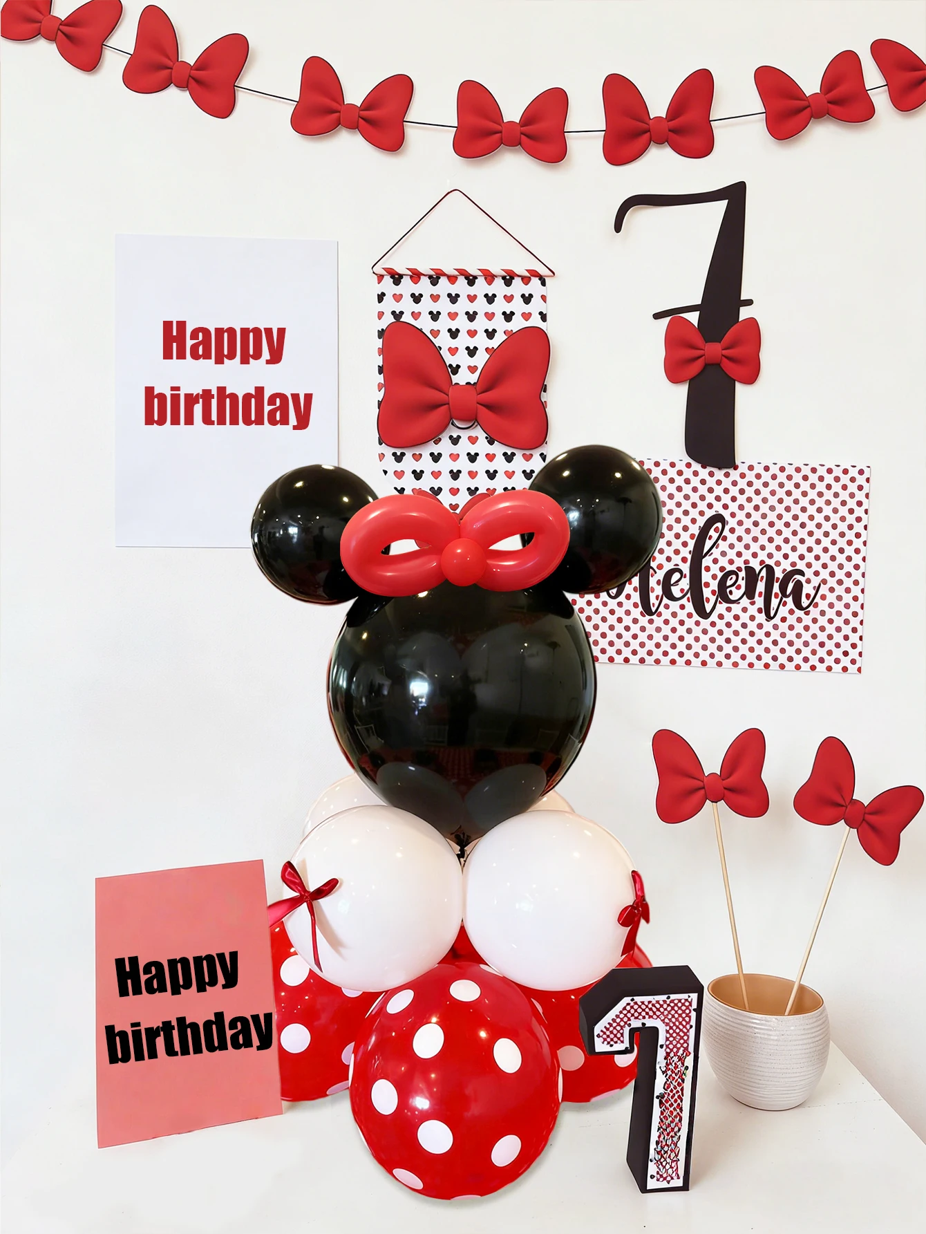 42-teiliges Rotes Maus-Ballon-Set, bestehend aus mattschwarzen Latexballons, roten Ballons mit Punkten und roten Magic-Ballons. Geeignet – Detail 4