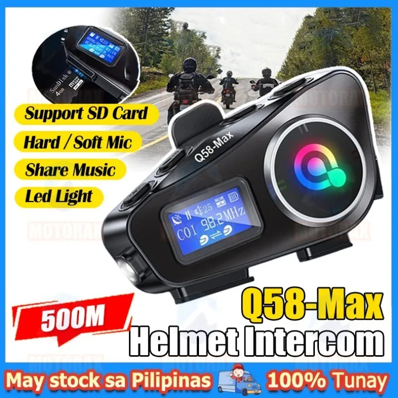 Motorcycle Helmet Intercom Headset For 2 Riders Bluetooth 5.3/Share Music/FM/SD Card