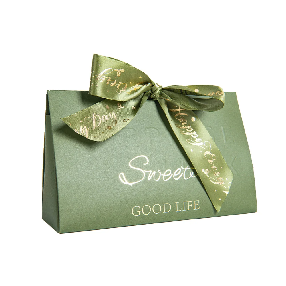 small gift cosmetic jewelry shopping bags customized color bag size with ribbon printing logo green emboss brand logo