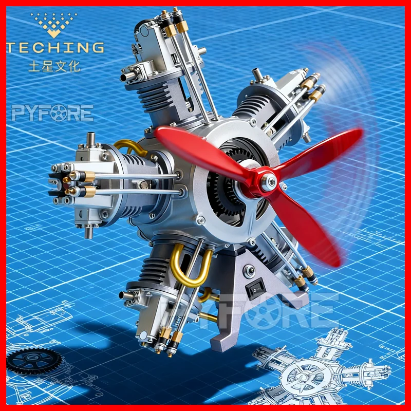 

TECHING 5-Cylinder Radial Engine Electric DIY Model Kit - 3D Metal Mechanical Assembly Ornament Toy Gift for Adults Kids