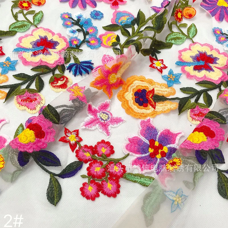 Colorful Embroidered Lace Fabric for Wedding Evening Dress Cheongsam Designer Fabric Tulle Fabric By the yard