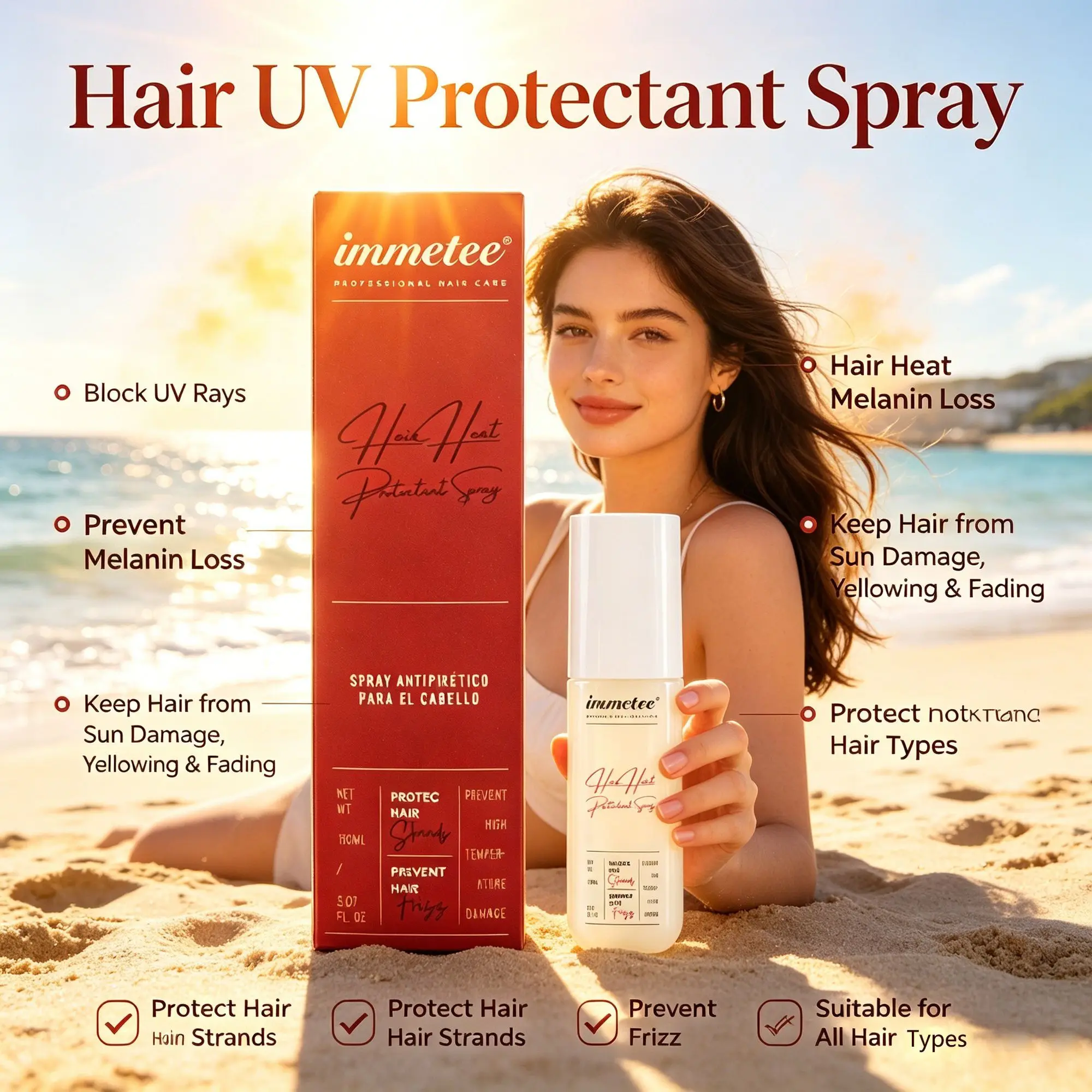 Hair Sunscreen Spray –Heat Protectant for Hair–Styling Hair Spray for Frizz Control–Protects Strands Up to 250°F