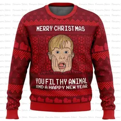 Buon Natale Casa da solo Brutto maglione di Natale Cartoon Anime Donna Uomo Pullover Top 2025 Felpa con cappuccio per coppia di moda