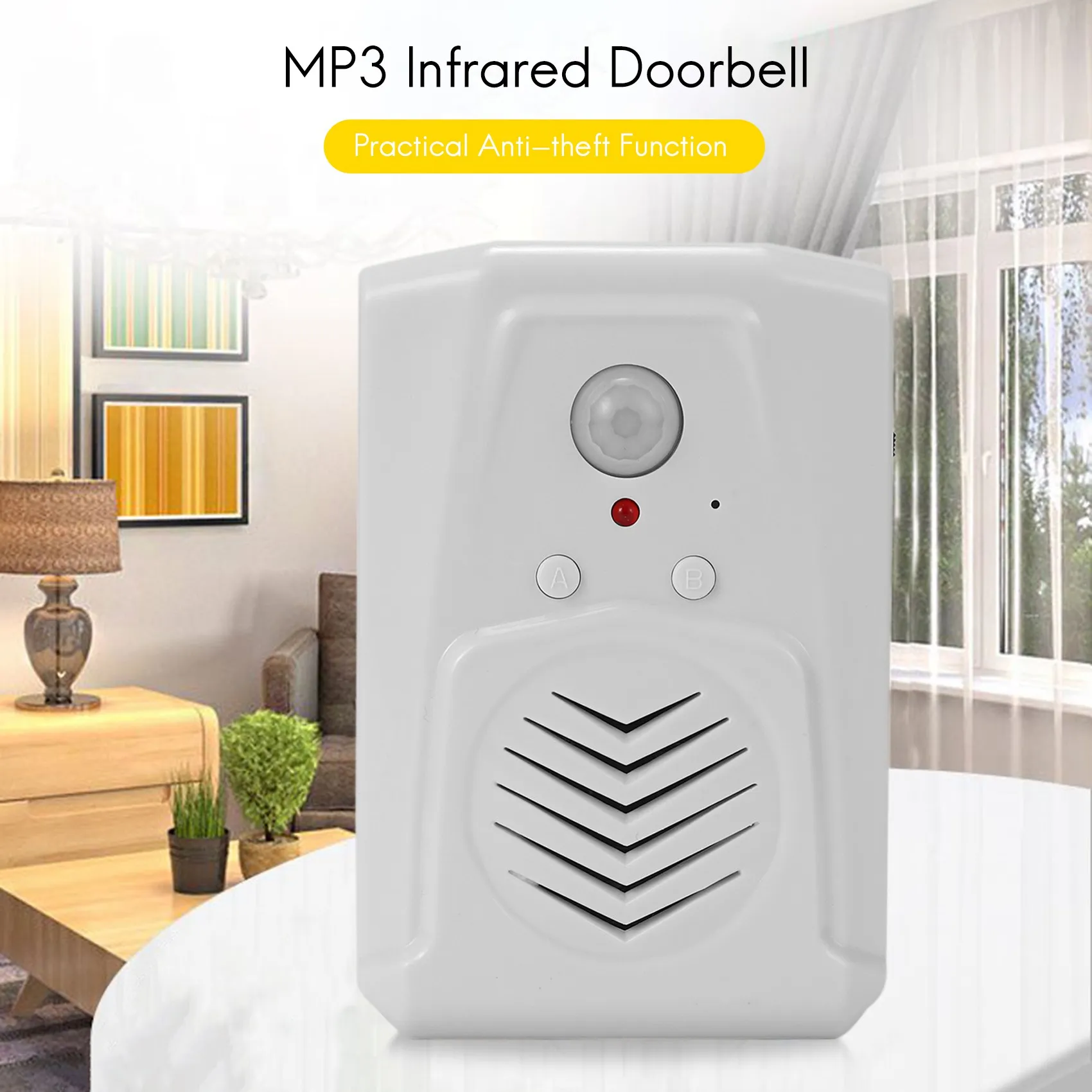 Interruptor de puerta con Sensor de movimiento, timbre infrarrojo MP3, Sensor de movimiento PIR inalámbrico, alarma de entrada de puerta con indicador de voz