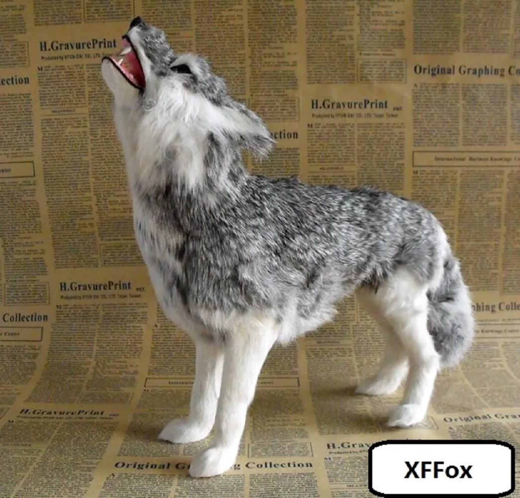 Gray Wolf Model Simulation Polyethylene & Furs 30x10x24cm Educational Animal Sculpture Gift