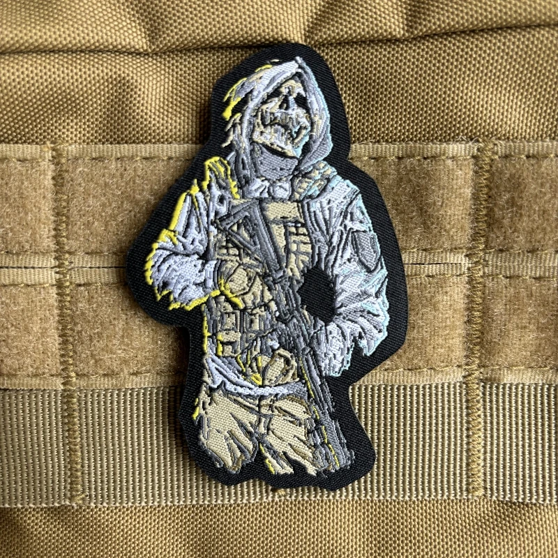 Death Morale Patch The Reaper Warrior Hook&Loop Embroidery Patches for Clothing Tactical Badge Military Armband Backpack Sticker