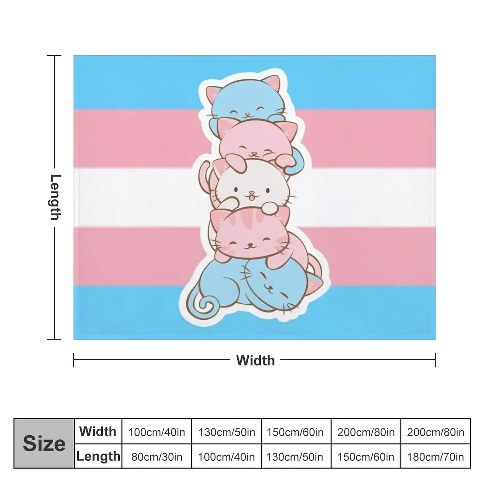 Transgender Pride Flag Cute Kawaii Cats Subtle LGBTQ Trans Pride Throw Blanket Retros Flannel Blankets