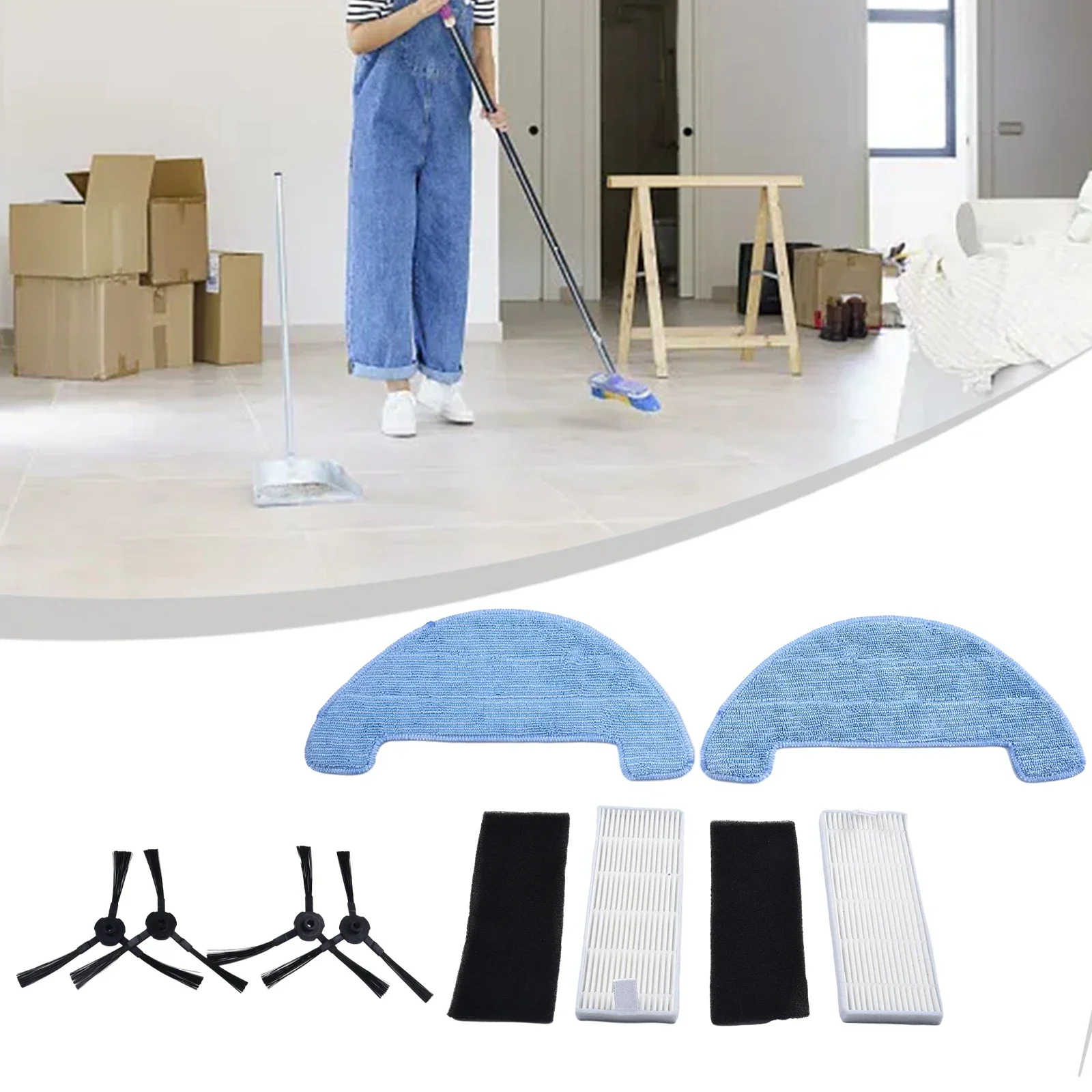 4pcs Side Brushes +2pcs Filter +2pcs Mop Cloth For Mister Robot Model Hybrid Vacuum Cleaner Sweeper Cleaning Tool Replacement