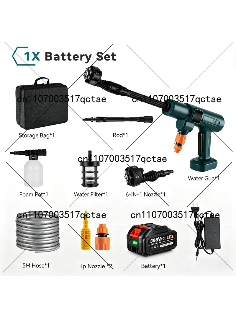 200Bar Brushless Electric High Pressure Water Washer Cleaner 3000W 6 in1 Car Garden Spray Gun For18V Battery Pin