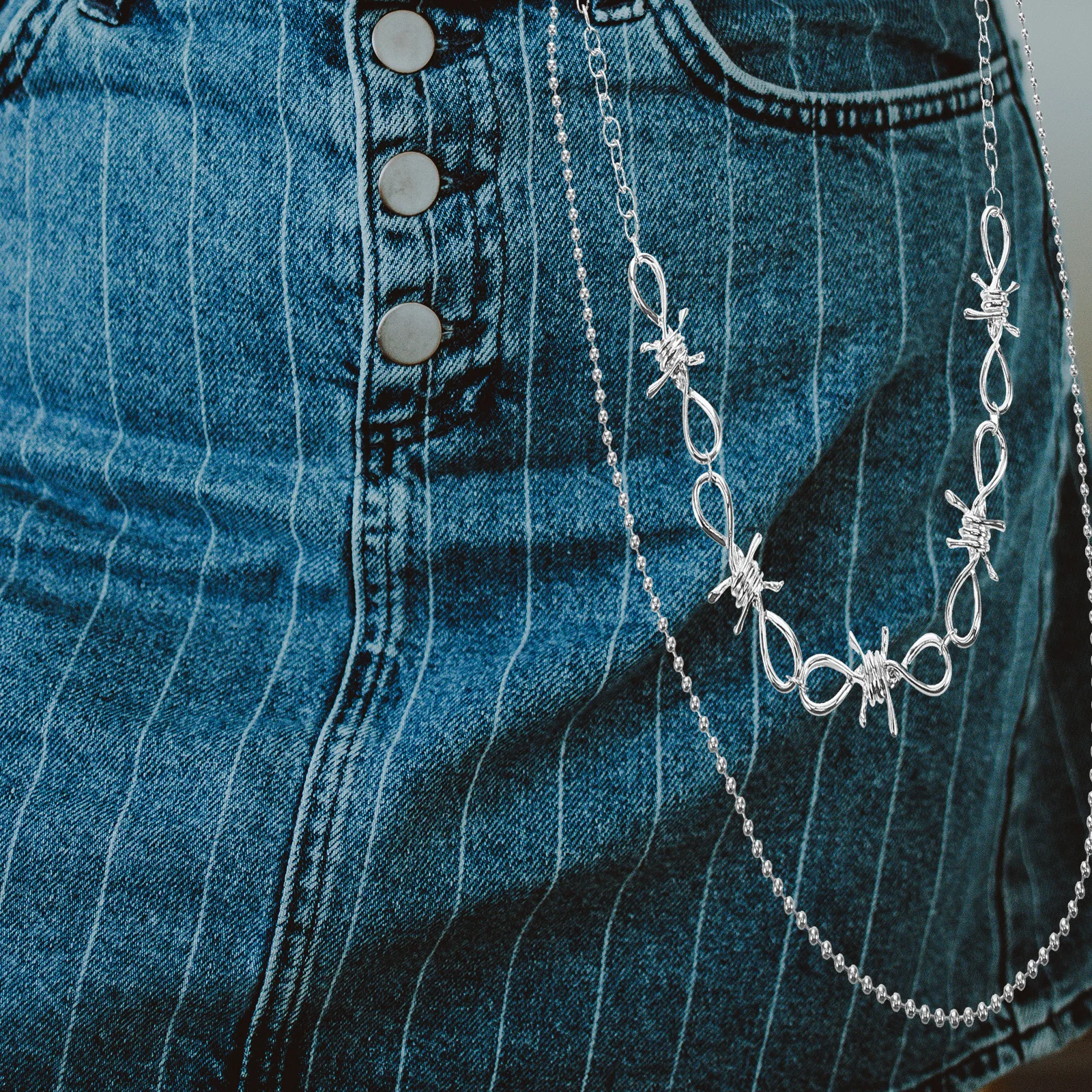 العصرية الهيب هوب الشرير شرابة الخصر سلسلة شوكة قلادة تصميم فريد دائم المعادن الجينز التنانير السراويل التبعي #2