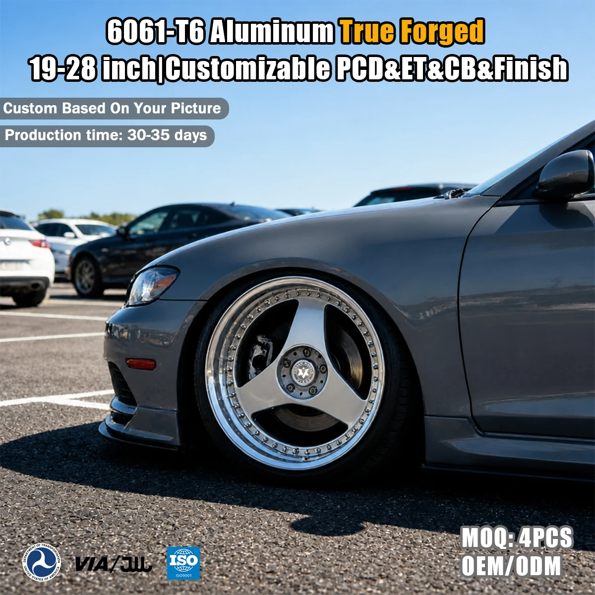 Custom 2 Piece Forged Wheels 15 16 17 18 19 Inch 4x100 5x100 5x114.3 3 Spoke Deep Dish Rims Fit for RX7 Supra 370Z SC400