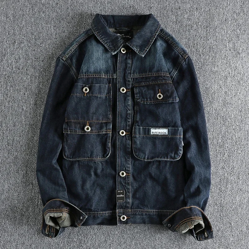 Heavy Retro Jean Jacket men's new three-dimensional garment pocket youth cardigan jacket