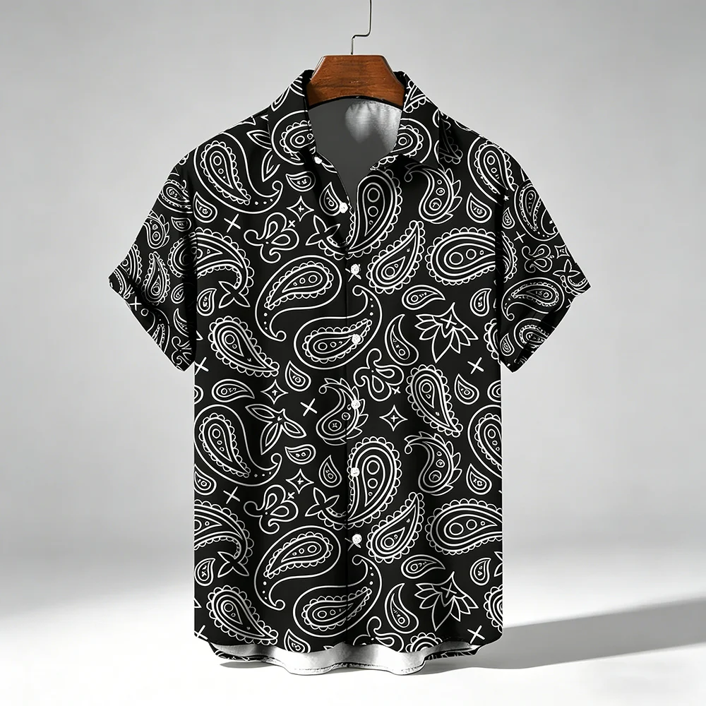 

Vintage Paisley Print Shirts Summer Daily Leisure Breathable Lapel Short Sleeve Hawaiian Shirt Men Women Ethnic Style Streetwear