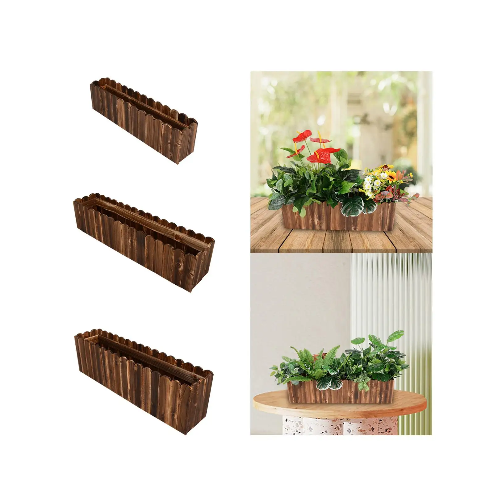 Wooden Flower Pot Rectangular Accessories Vegetable Planting Box Wooden Storage Box Home Art Decor Planter for Window Garden