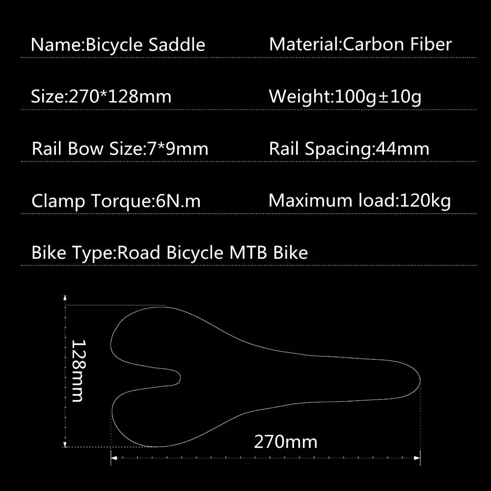 TOMTOU Ultra Light Carbon Fiber Bicycle Seat Saddle Bike Road / Mountain Cycling Parts Cushion Maximum load 120kg