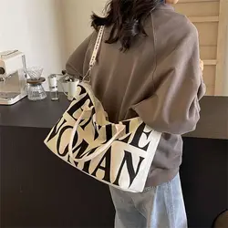 Handheld Crossbody Bags Personality Ultra-large Capacity Letter Painted Tote Bag Canvas Bags Gentlewoman