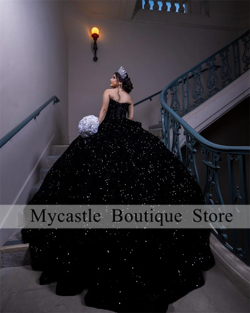 Black Sequin Quinceanera Dresses Ball Gown 2023 Princess Sweet 16 Dresses Lace Up Birthday Prom Gown Luxury vestido de 15 quince