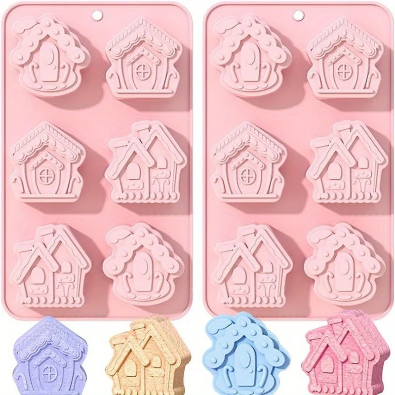 Valentine's Day Heart Shaped Cake Mold Christmas House Silicone Mold High Temperature Soap Mold DIY Ice Block Mold