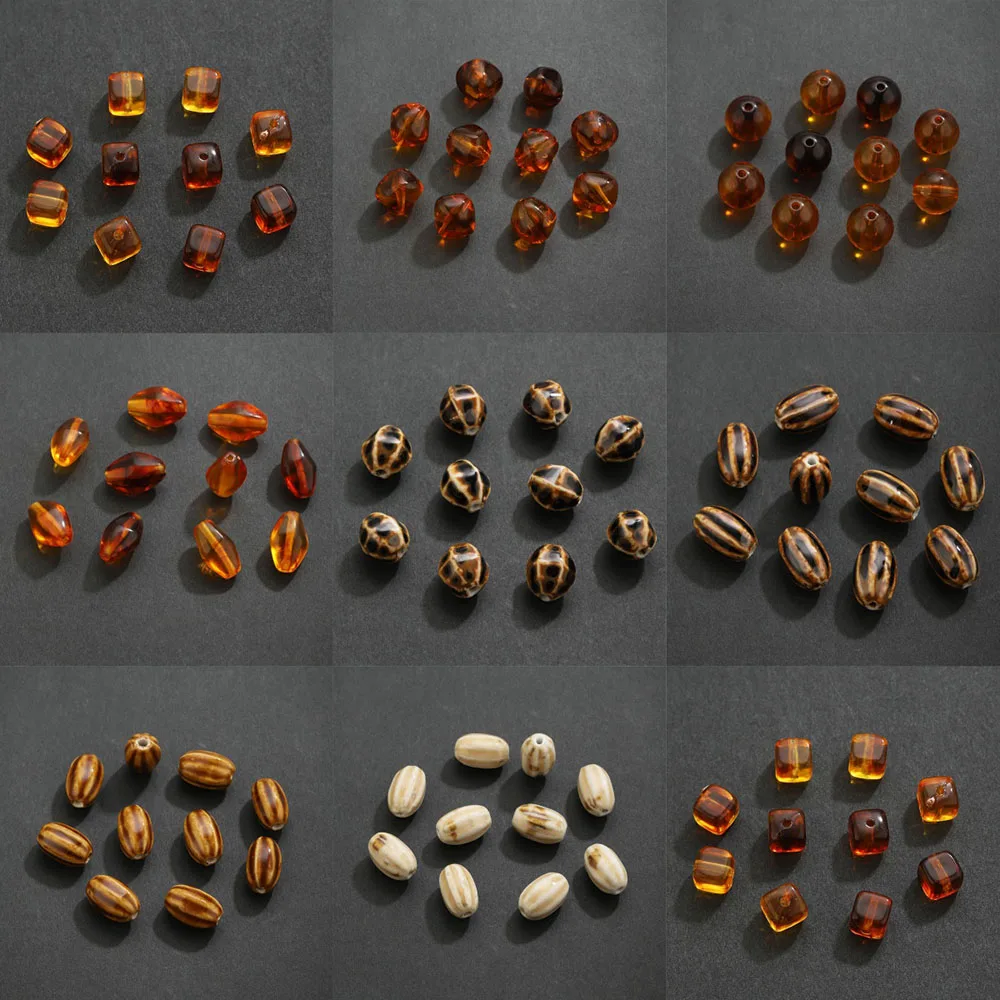 10-100pc Acrylic/Ceramic Irregular Oval Bead Retro Loose Bead DIY Charm Women Jewelry Finding Gifts Making Accessorise Wholesale