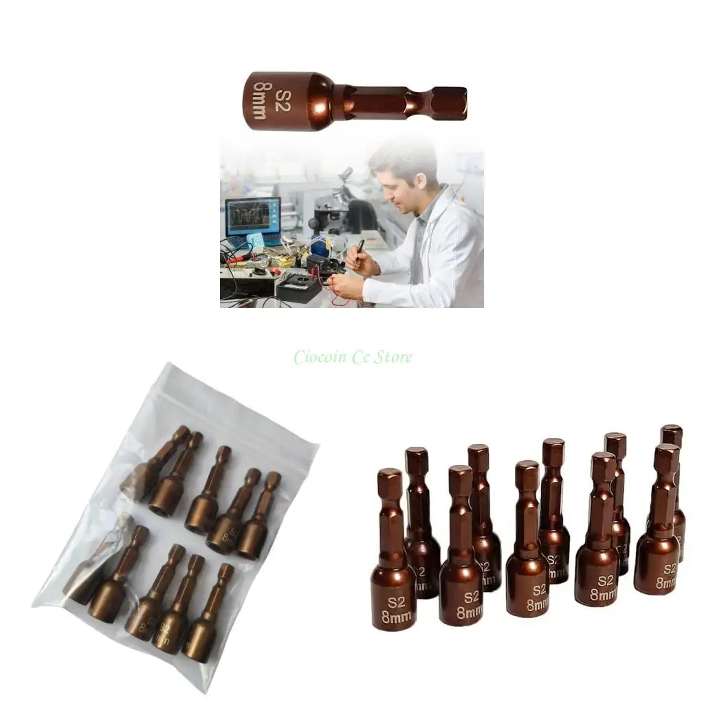 

X90F 5/10Pieces 1/4Inch 8mm Shank Strong Drill Bit Nut Driver Socket Bit for Pneumatics and Electric Screwdriver