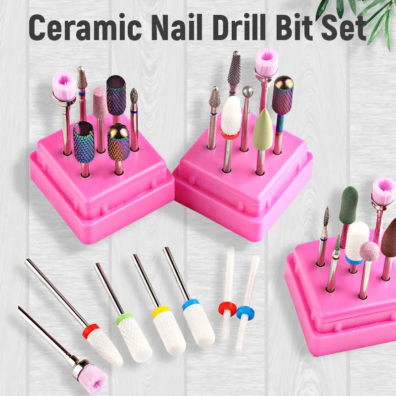 

Ceramic Milling Cutters 7pcs/Set For Manicure Combined Nail Drill Bits Kit Electric Removing Gel Polishing Tools Grinding Bits