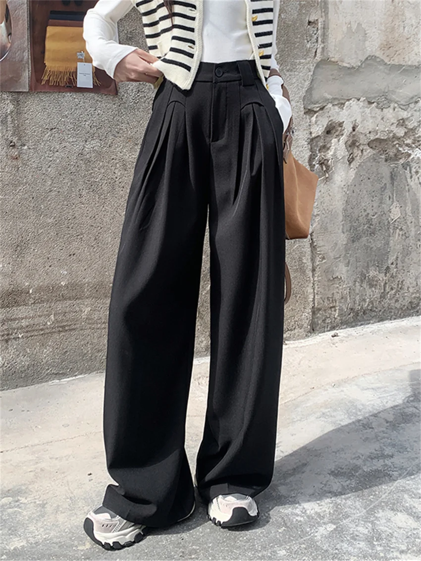 

Alien Kitty 2024 Straight Trousers Women Solid Elastic Waist Loose Spring New Mopping Work Wear All Match Wide Leg Pants