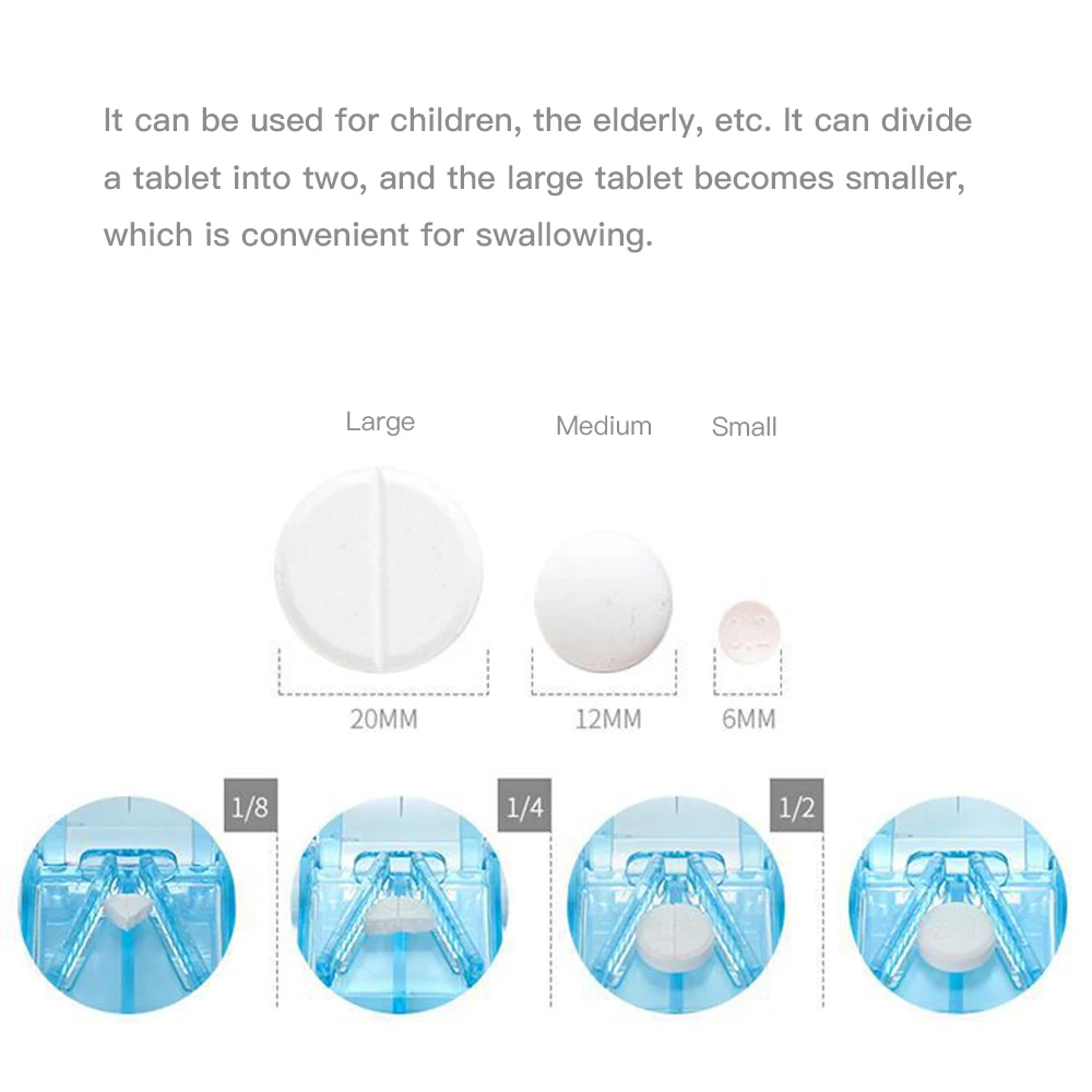 صندوق تقطيع حبوب منع الحمل المحمول صندوق أدوية صغير قاطع أقراص 6 ألوان علبة حبوب تخزين كسارة صندوق حبوب السفر