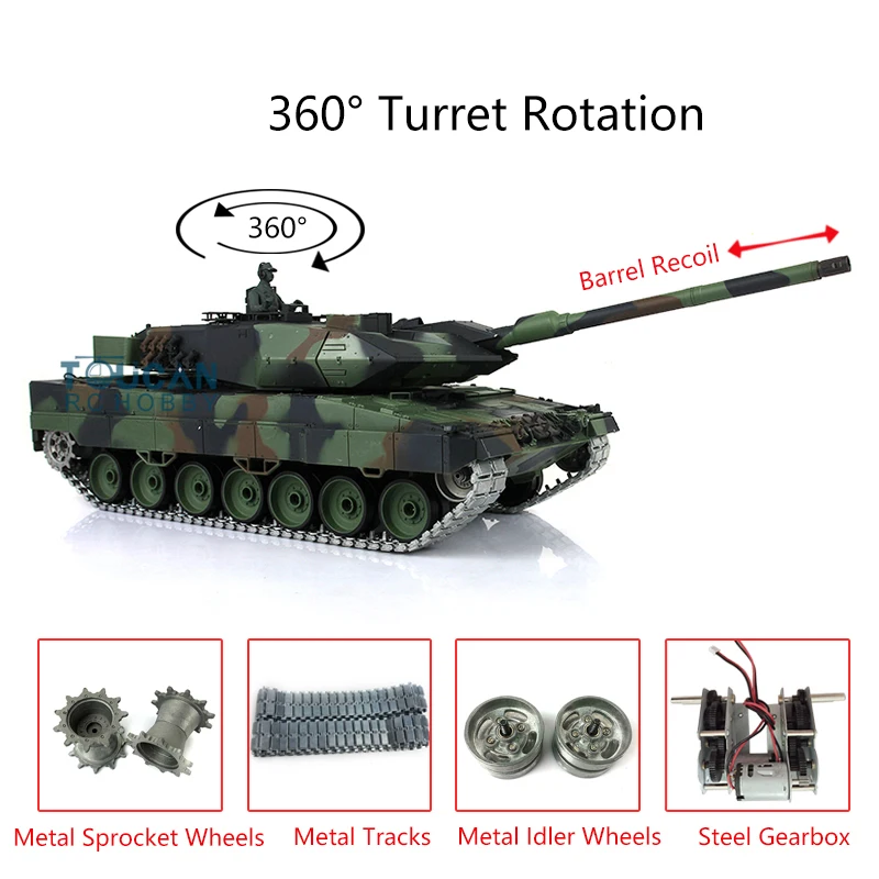 Heng Long 1/16 7.0 Carro armato RC Leopard2A6 aggiornato 3889 W/ 360 °   Recoil del barilotto della torretta pronta per eseguire modello TH17582