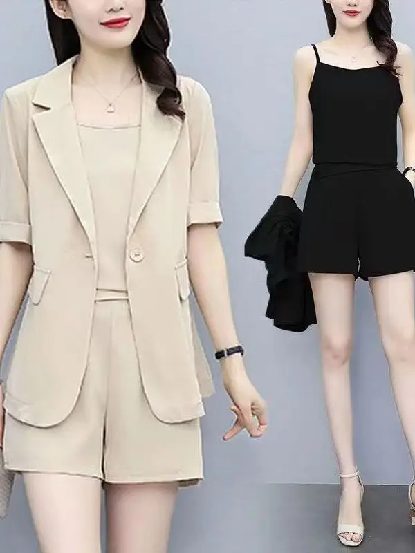

Elegant Thin Fashionable Women's Suit Set Short Sleeve Summer New Style Meat Covering Shorts Two-Piece Set Korean Style Commute