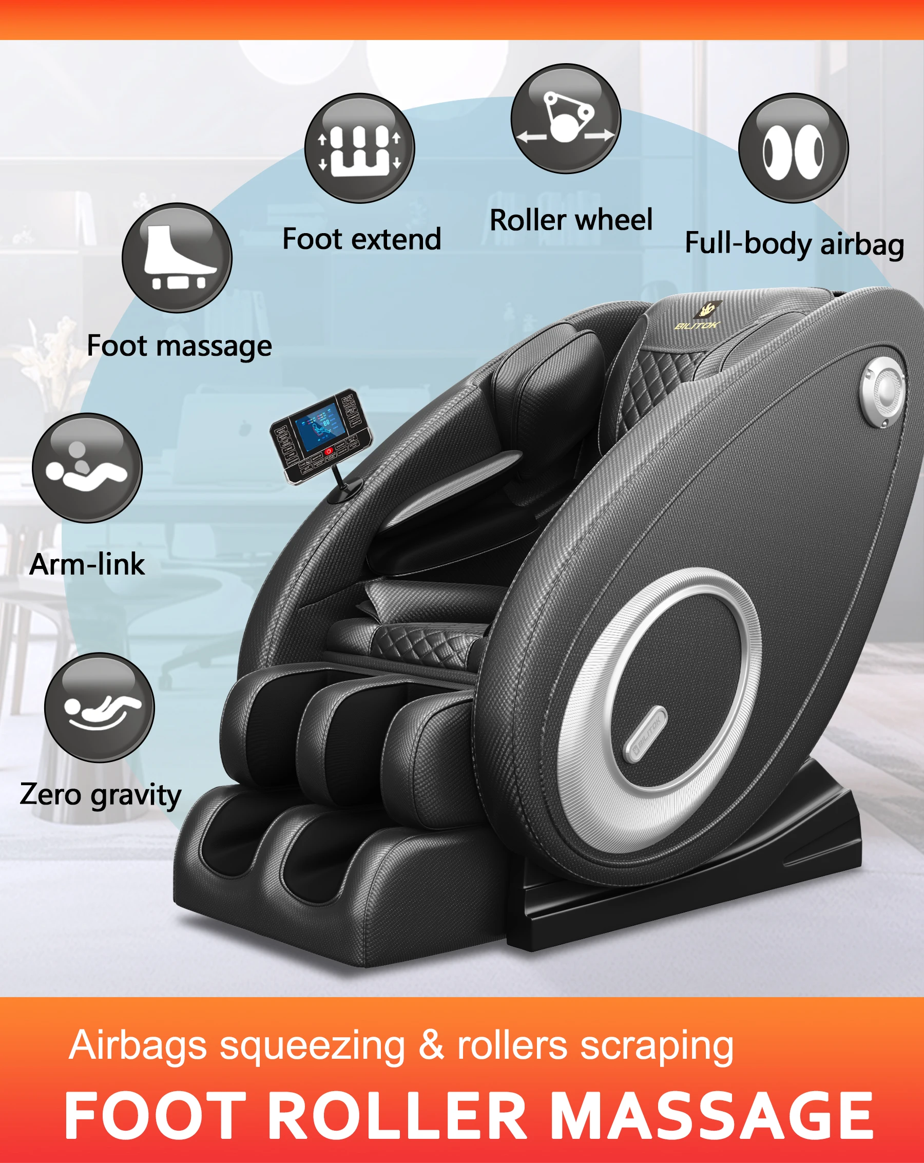 Massage Chair with Heating, Zero Gravity Recline, Bluetooth Audio, Airbags, and Foot Roller