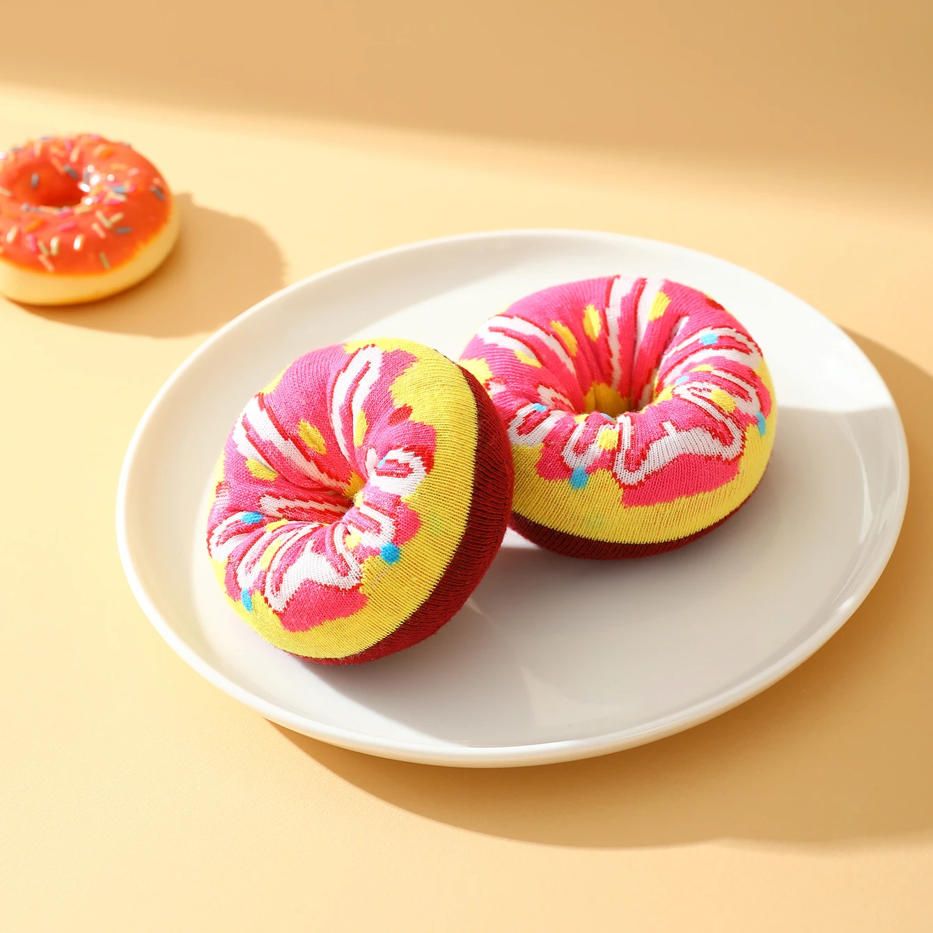 1 pair lively colorful donut print unisex seasonal mid calf socks all season fit for daily vacation holiday special treat