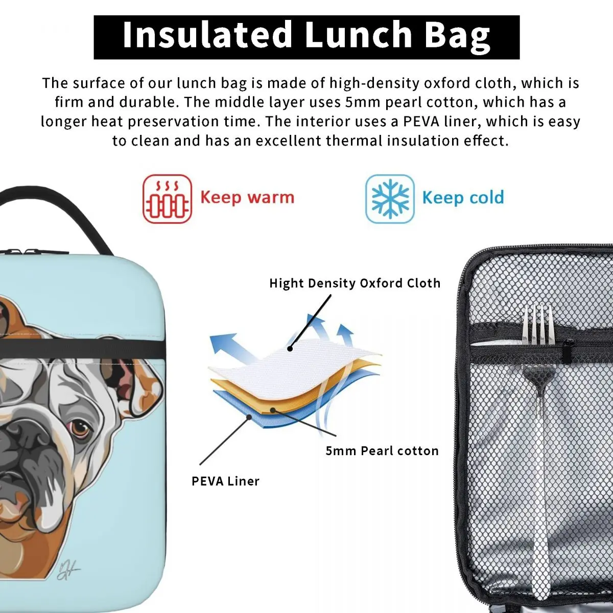 Funny English Bulldog Dog Dogs Insulated Lunch Bag for Women Kids Leakproof Food Boxes Thermal Lunch Box Tote