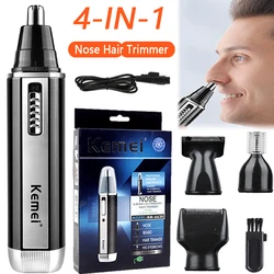Kemei 4in1 충전식 코 헤어 트리머 수염 트리머 코와 귀 클리너 제모 기계 용 남성용 눈썹 코 트리머