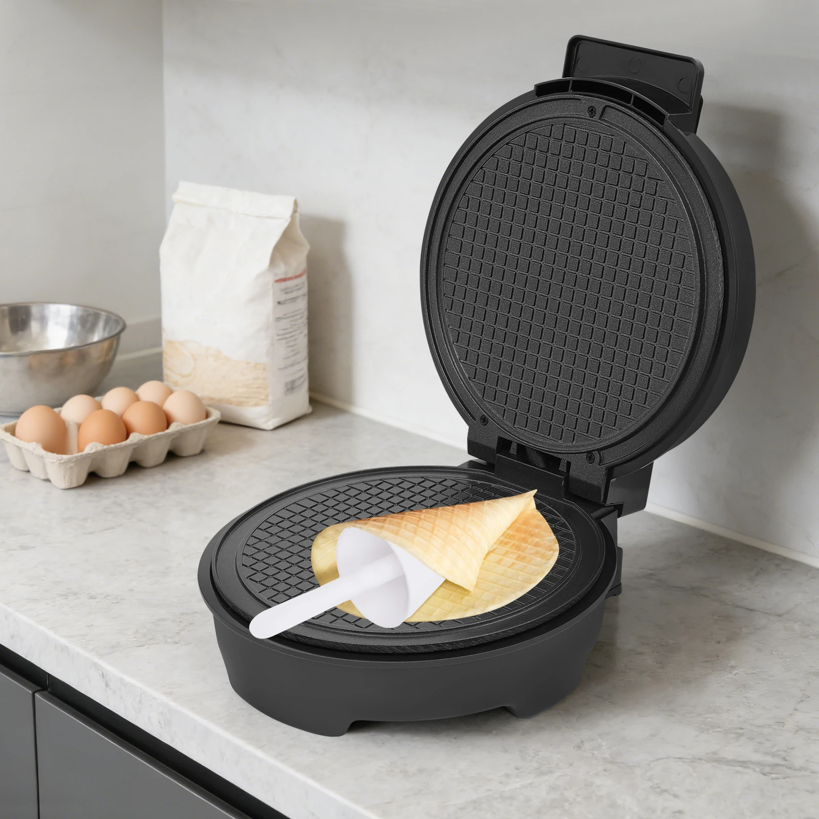 Máquina para Hacer Rollos de Helado y Waffles, 1200W, 220V, Revestimiento Antiadherente, Calentamiento Rápido, Máquina Eléctrica para Conos, para Postres Caseros Saludables