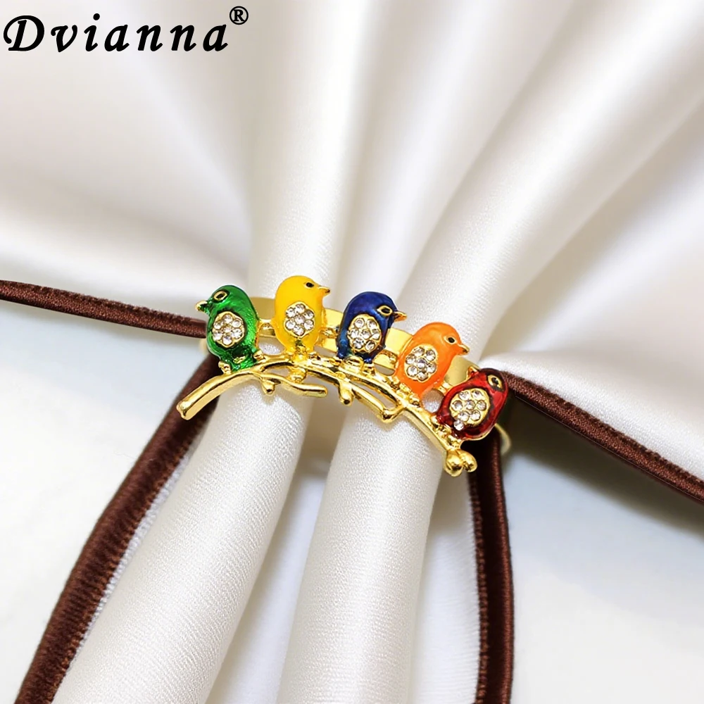 

6Pcs Colorful Birds Napkin Rings Metal Napkin Holders Elegant Animal Theme Table Setting, Luxury Dining Accessories for Wedding