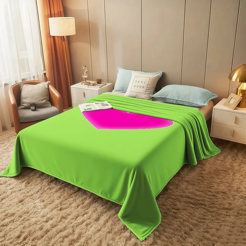 1pc Lime Green Lime Green Plush Blanket with Neon Pink Heart - Soft Cozy All-Season Bedspread, Couch Throw, Bed Cover, Contempor - view 6