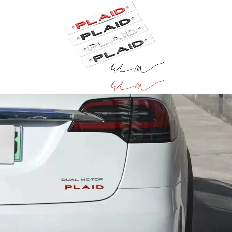 

For Tesla Model 3 S X Y Sticker PLAID Car Style Decals ABS Zinc Alloy Plaid Logo Sticker Badge Version Performance Accessories