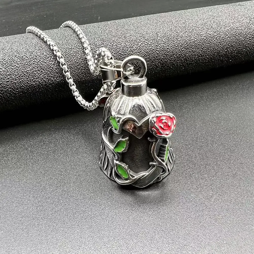 Luck Riding Bell Titanium Steel Biker Guardian Lucky Bell with Engraved Rose Vines Hanging Bell Key Ring Car Backpack Key Chain