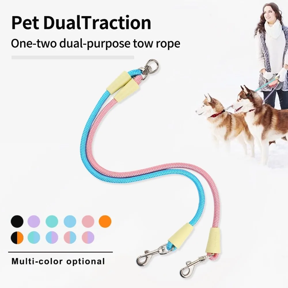 360° Rotatable 2 in 1 Dual-Headed Leash Durable Nylon 2 Dogs Pet Leash V Shape Anti-Tangle Extended Pet Leash Belt