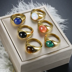 Fashion Trendy Natural Stone Ring Vintage Women Men Tiger Eye Onyx Stone Finger Party Stainless Steel Wholesales Jewelry Gift